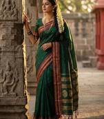 Green color soft silk blend zari woven women's beautiful saree with blouse