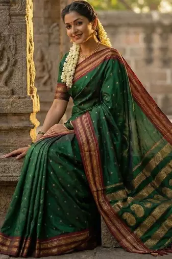 Green color soft silk blend zari woven women's beautiful saree with blouse