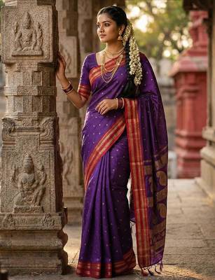 Purple color soft silk blend zari woven women's beautiful saree with blouse 1