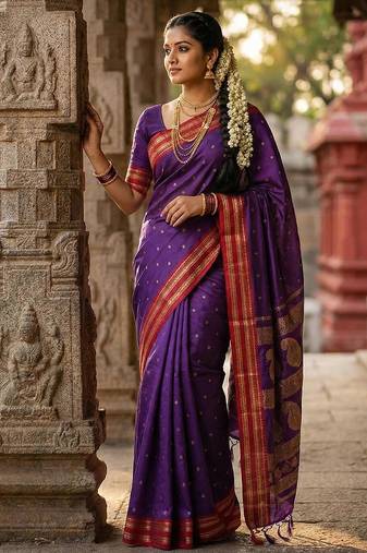 Purple color soft silk zari woven women's beautiful saree with blouse