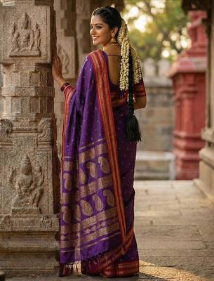 Purple color soft silk blend zari woven women's beautiful saree with blouse 2