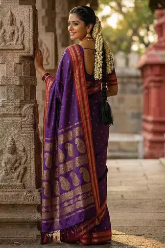 Purple color soft silk blend zari woven women's beautiful saree with blouse