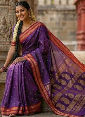 Purple color soft silk blend zari woven women's beautiful saree with blouse 3