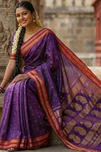 Purple color soft silk blend zari woven women's beautiful saree with blouse