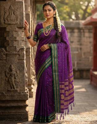 Purple color soft silk blend zari woven women's beautiful saree with blouse 1