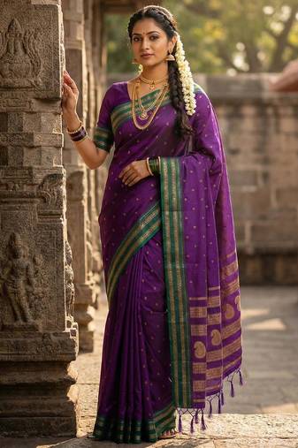 Purple color soft silk zari woven women's beautiful saree with blouse