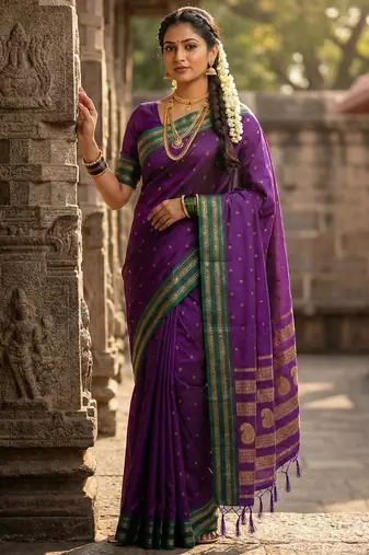 Purple color soft silk zari woven women's beautiful saree with blouse