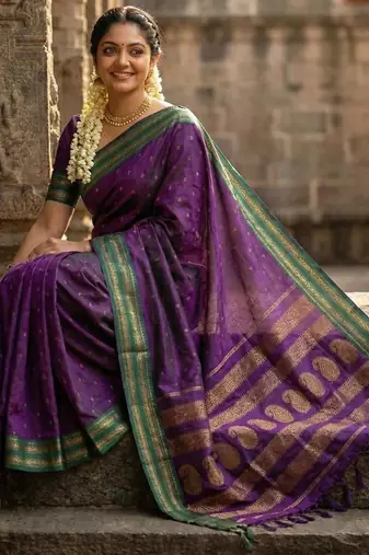 Purple color soft silk blend zari woven women's beautiful saree with blouse