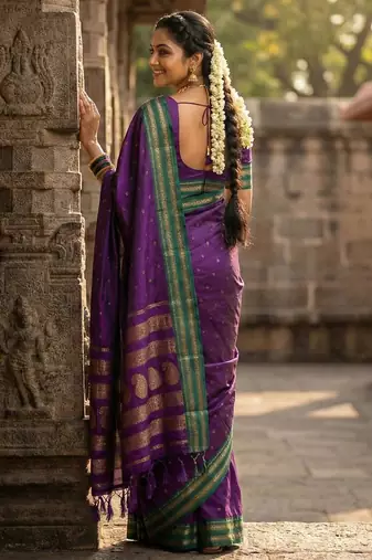Purple color soft silk blend zari woven women's beautiful saree with blouse