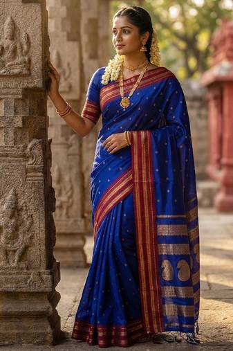Blue color soft silk zari woven women's beautiful saree with blouse