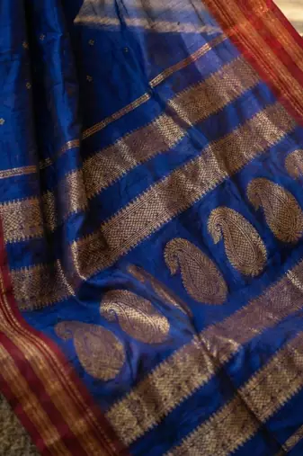 Blue color soft silk blend zari woven women's beautiful saree with blouse