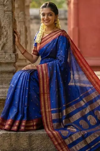 Blue color soft silk blend zari woven women's beautiful saree with blouse