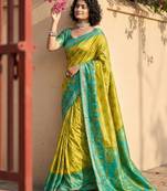 Musturd yellow color pochampally silk zari woven women's indian saree