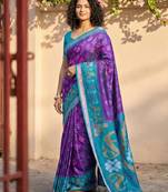 Violet color pochampally silk zari woven women's indian saree