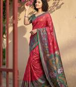 Red color pochampally silk zari woven women's indian saree