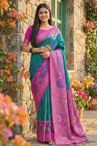 Skyblue color pochampally silk zari woven women's indian saree