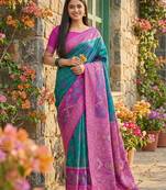 Skyblue color pochampally silk zari woven women's indian saree