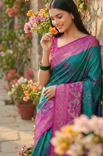 Skyblue color pochampally silk blend zari woven women's indian saree