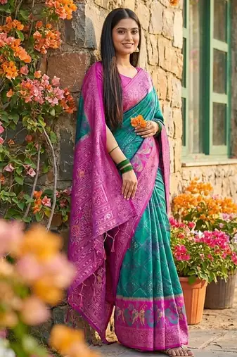 Skyblue color pochampally silk blend zari woven women's indian saree