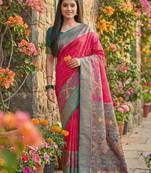 Pink color pochampally silk zari woven women's indian saree