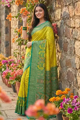 Green color pochampally silk blend zari woven women's indian saree