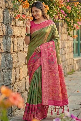 Mehendi green color pochampally silk zari woven women's indian saree