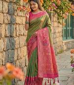Mehendi green color pochampally silk zari woven women's indian saree