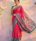 Pink color soft silk zari woven women's indian saree