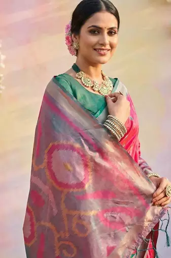 Pink color soft silk blend zari woven women's indian saree