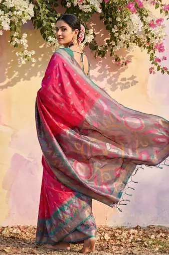 Pink color soft silk blend zari woven women's indian saree