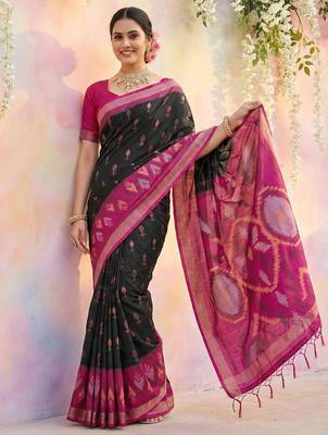 Black color soft silk blend zari woven women's indian saree 1