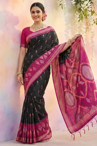 Black color soft silk zari woven women's indian saree