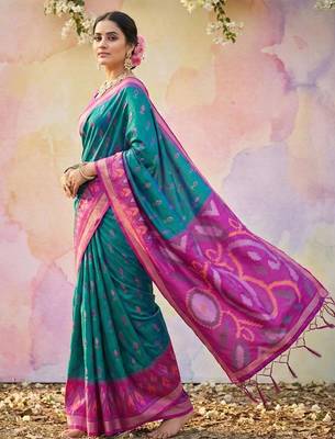 Skyblue color soft silk blend zari woven women's indian saree 4
