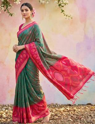 Mehendi green color soft silk blend zari woven women's indian saree 4