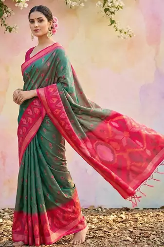 Mehendi green color soft silk blend zari woven women's indian saree