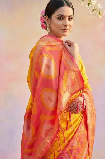 Yellow color soft silk blend zari woven women's indian saree