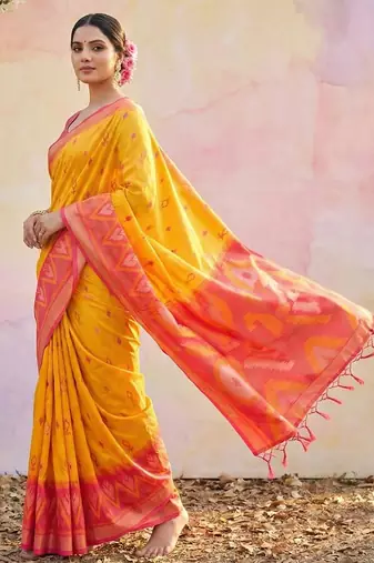 Yellow color soft silk blend zari woven women's indian saree