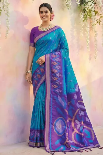 Blue color soft silk zari woven women's indian saree