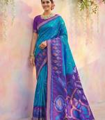 Blue color soft silk zari woven women's indian saree