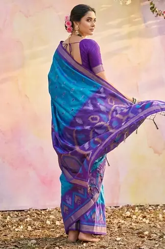 Blue color soft silk blend zari woven women's indian saree