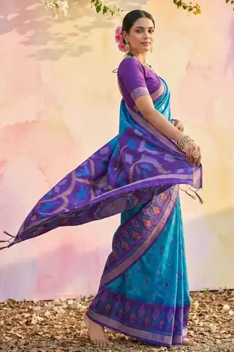 Blue color soft silk blend zari woven women's indian saree