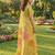 Yellow color print & zari woven work linen cotton saree with blouse