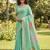 Sea green color print & zari woven work linen cotton saree with blouse