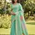 Sea green color print & zari woven work linen cotton saree with blouse