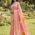 Peach color print & zari woven work linen cotton saree with blouse