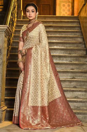 Maroon color banarasi silk zari weaving work saree with blouese