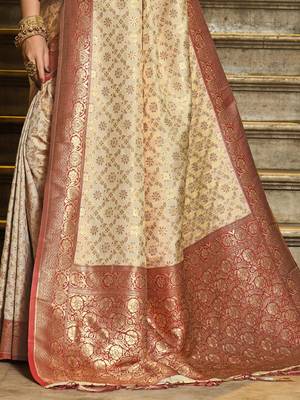 Maroon banarasi silk blend zari weaving work saree with blouese 2