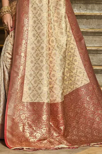 Maroon color banarasi silk blend zari weaving work saree with blouese