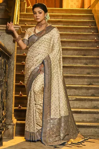 Navy blue color banarasi silk zari weaving work saree with blouese