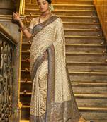 Navy blue color banarasi silk zari weaving work saree with blouese